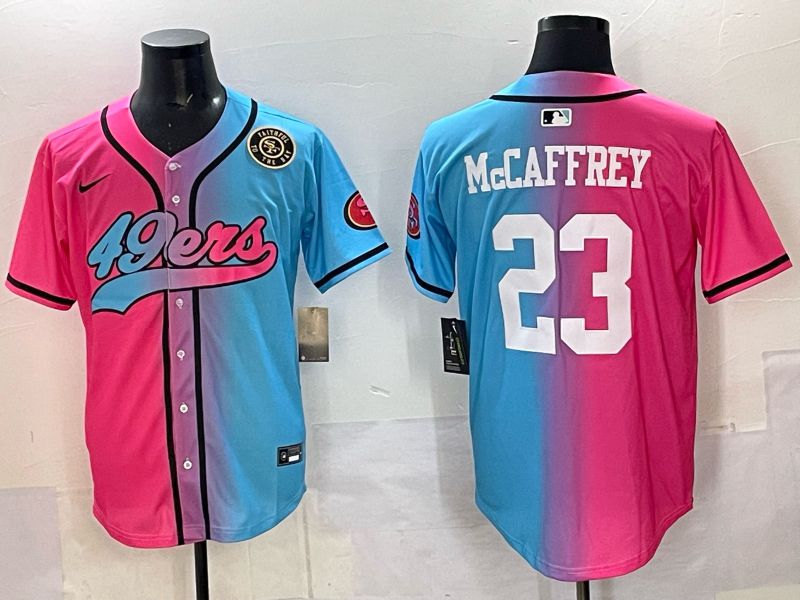 Men 2025 San Francisco 49ers #23 Mccaffrey Blue pink Nike Limited NFL Jersey style 09
